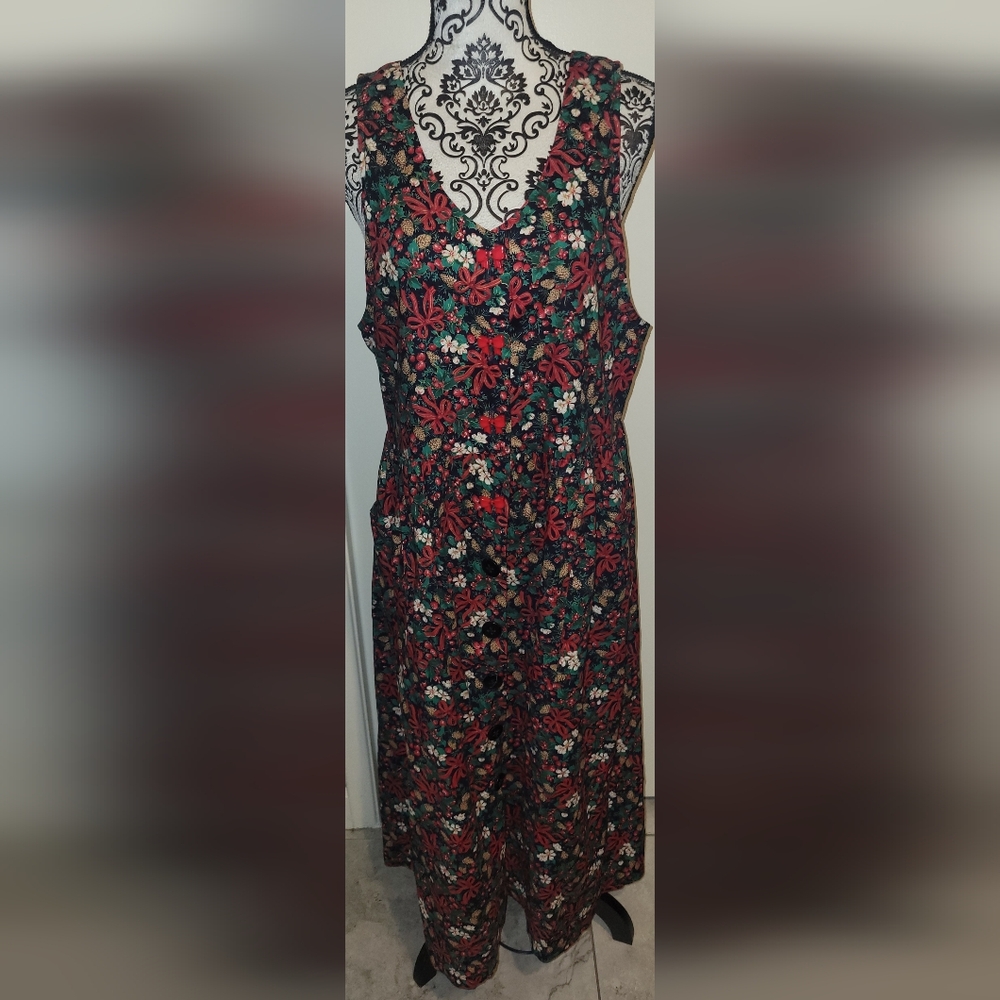 Vintage R.J. Stevens Button Down Cottagecore Dress Christmas Holiday Sz 14